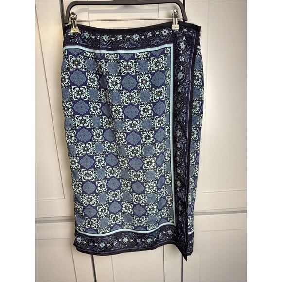 Sag Harbor Skirt Womens 20W Blue Floral Stretchy Waist Wrap‎ Midi Chiffon Boho - Picture 1 of 10